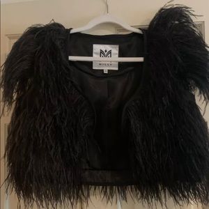 MILLY Black Ostrich Feather Cropped Vest Sz 8